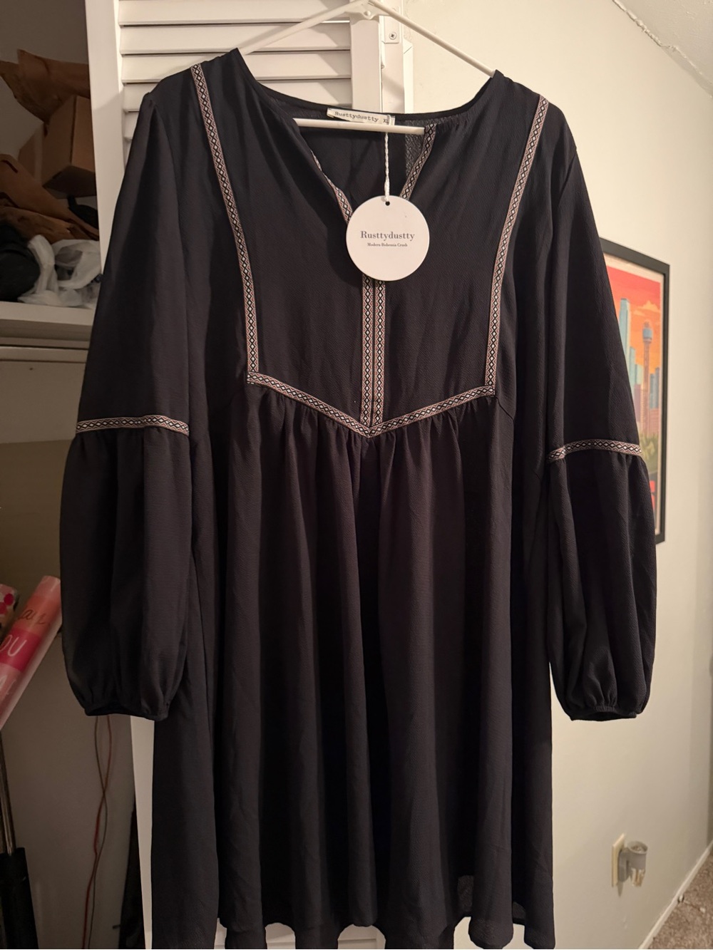 Black Embroidered Boho Dress - Picture 2 of 4